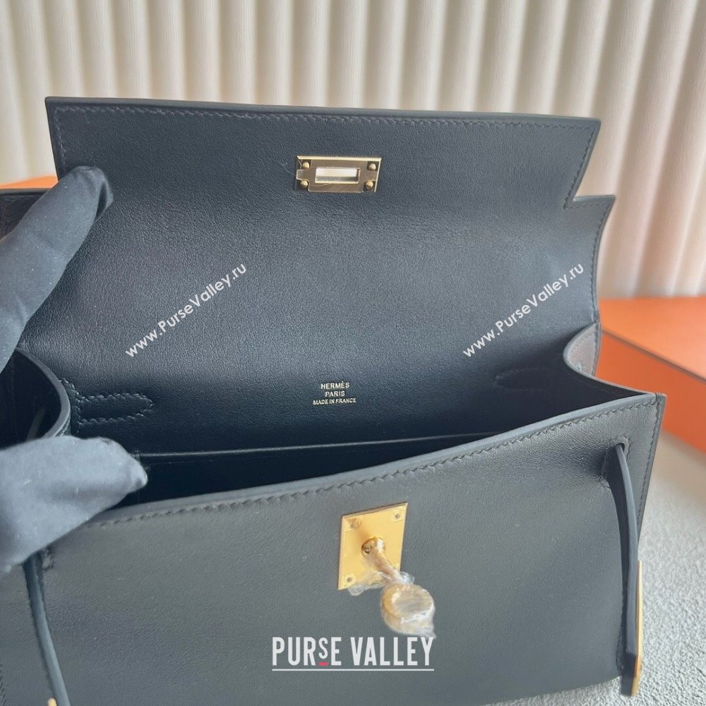 Hermes Mini Kelly Pochette Bag 22cm in Swift Leather Black/Gold 2024 (Full Handmade) (XX-24102516)