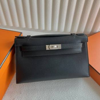 Hermes Mini Kelly Pochette Bag 22cm in Swift Leather Black/Silver 2024 (Full Handmade) (XX-24102517)