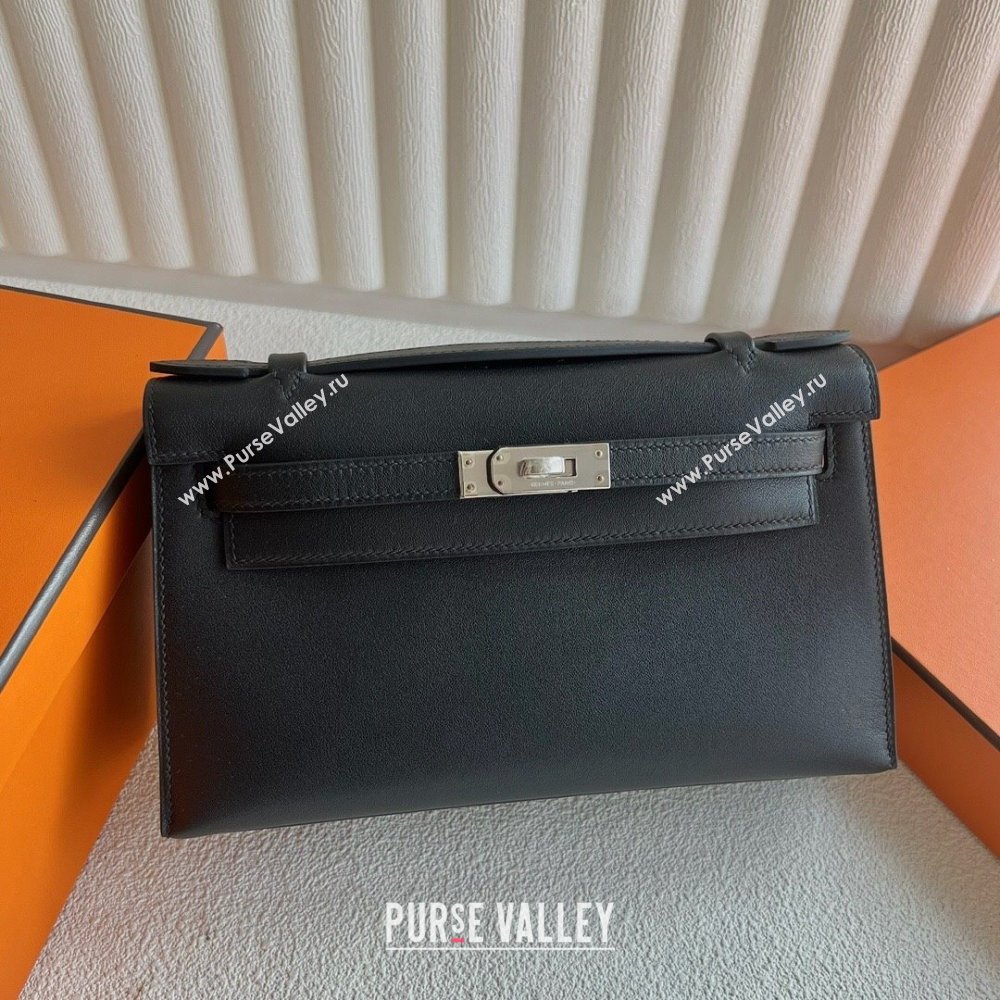 Hermes Mini Kelly Pochette Bag 22cm in Swift Leather Black/Silver 2024 (Full Handmade) (XX-24102517)