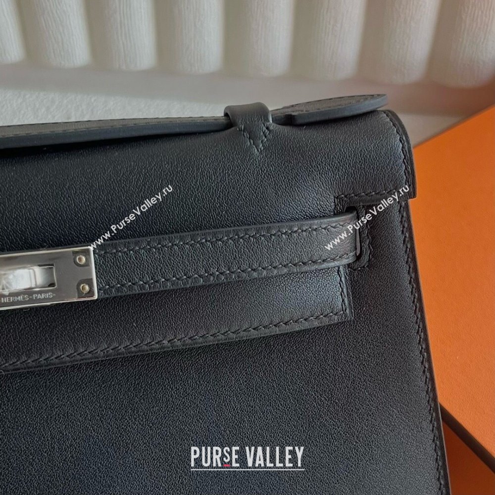 Hermes Mini Kelly Pochette Bag 22cm in Swift Leather Black/Silver 2024 (Full Handmade) (XX-24102517)