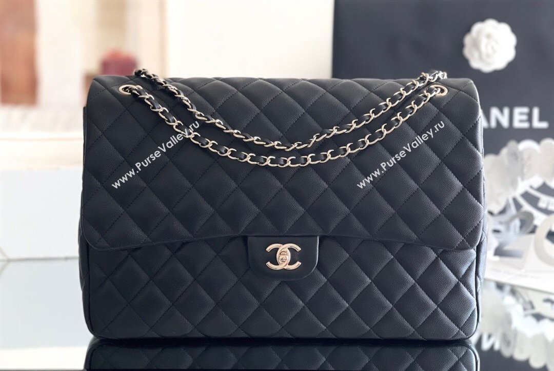 Chanel XXL Airline Travel Flap Bag in Haas Grained Calfskin Leather A4661 Black/Light Gold 2024 Top Quality (MHE-24071612)