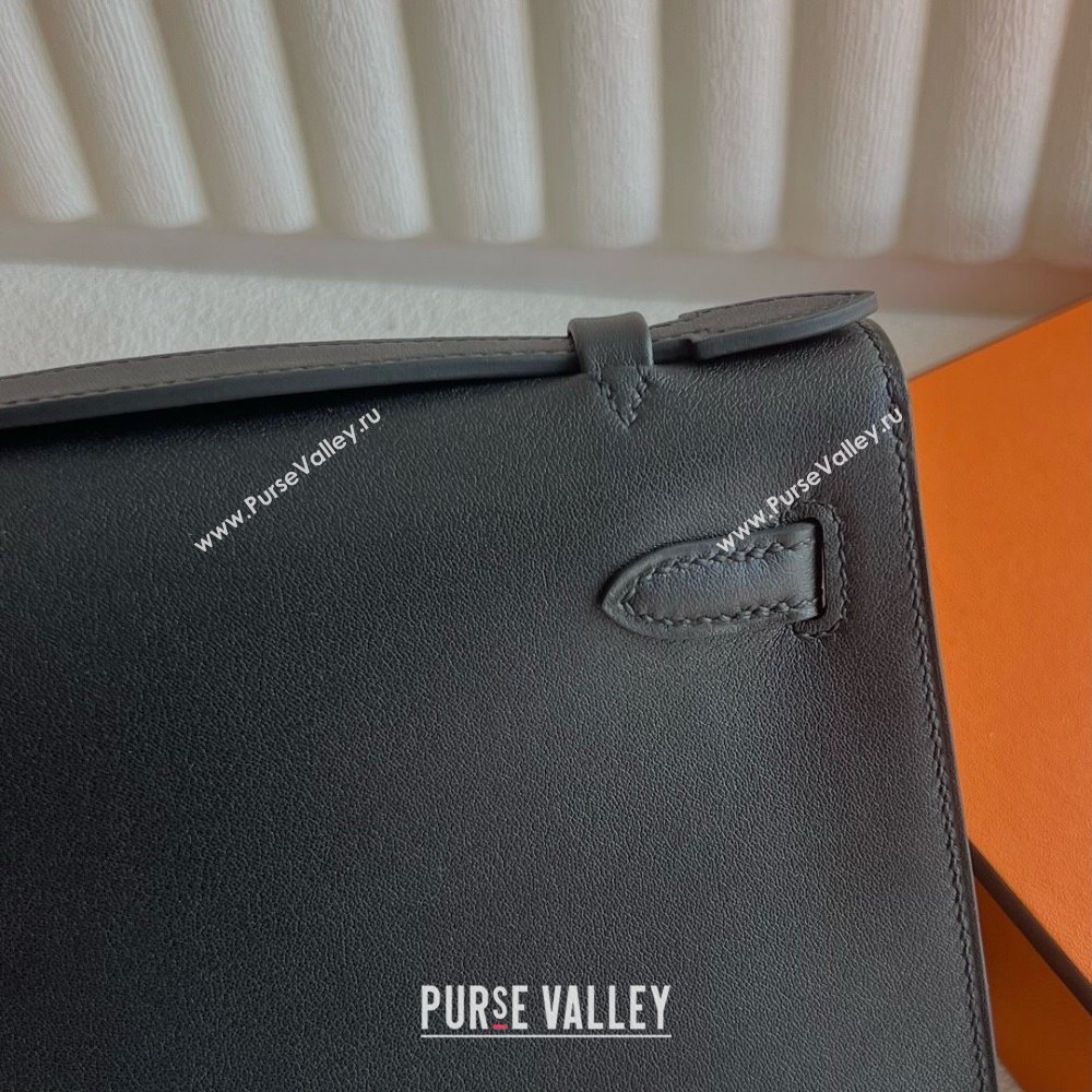 Hermes Mini Kelly Pochette Bag 22cm in Swift Leather Black/Silver 2024 (Full Handmade) (XX-24102517)