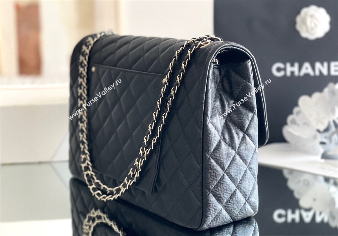 Chanel XXL Airline Travel Flap Bag in Haas Grained Calfskin Leather A4661 Black/Light Gold 2024 Top Quality (MHE-24071612)