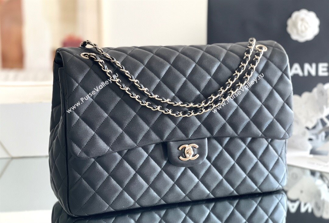 Chanel XXL Airline Travel Flap Bag in Haas Grained Calfskin Leather A4661 Black/Light Gold 2024 Top Quality (MHE-24071612)