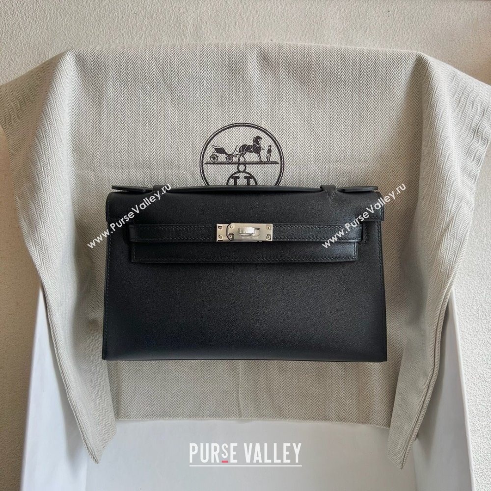 Hermes Mini Kelly Pochette Bag 22cm in Swift Leather Black/Silver 2024 (Full Handmade) (XX-24102517)