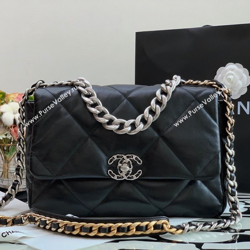 Chanel 19 Lambskin Large 30cm Flap Bag AS1161 Black/Silver 2021 (JY-21112602)