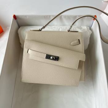 Hermes Limited Edition Kelly en Desordre Mini 20 Bag in Epsom Leather CK10 Milk Shake White/Silver 2024 (Handmade) (XX-24102518)