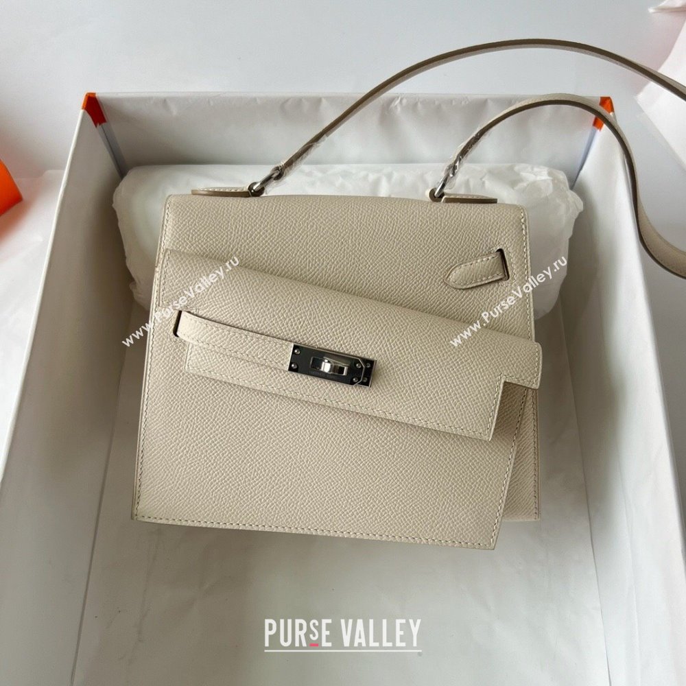 Hermes Limited Edition Kelly en Desordre Mini 20 Bag in Epsom Leather CK10 Milk Shake White/Silver 2024 (Handmade) (XX-24102518)