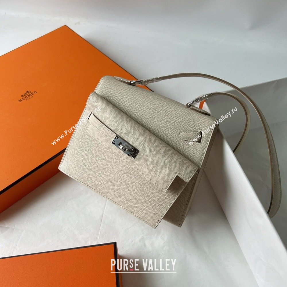 Hermes Limited Edition Kelly en Desordre Mini 20 Bag in Epsom Leather CK10 Milk Shake White/Silver 2024 (Handmade) (XX-24102518)