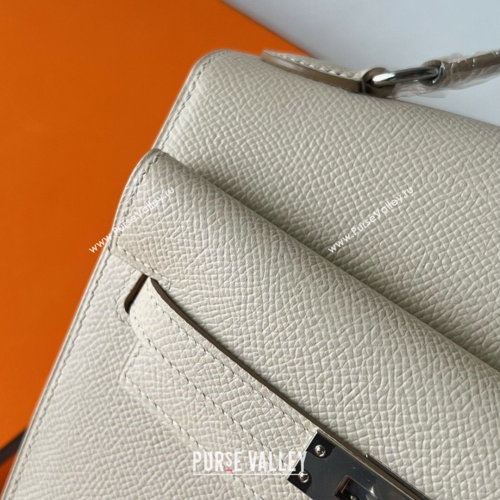 Hermes Limited Edition Kelly en Desordre Mini 20 Bag in Epsom Leather CK10 Milk Shake White/Silver 2024 (Handmade) (XX-24102518)