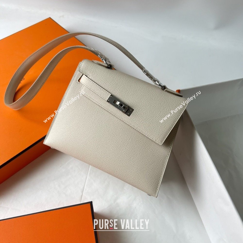 Hermes Limited Edition Kelly en Desordre Mini 20 Bag in Epsom Leather CK10 Milk Shake White/Silver 2024 (Handmade) (XX-24102518)