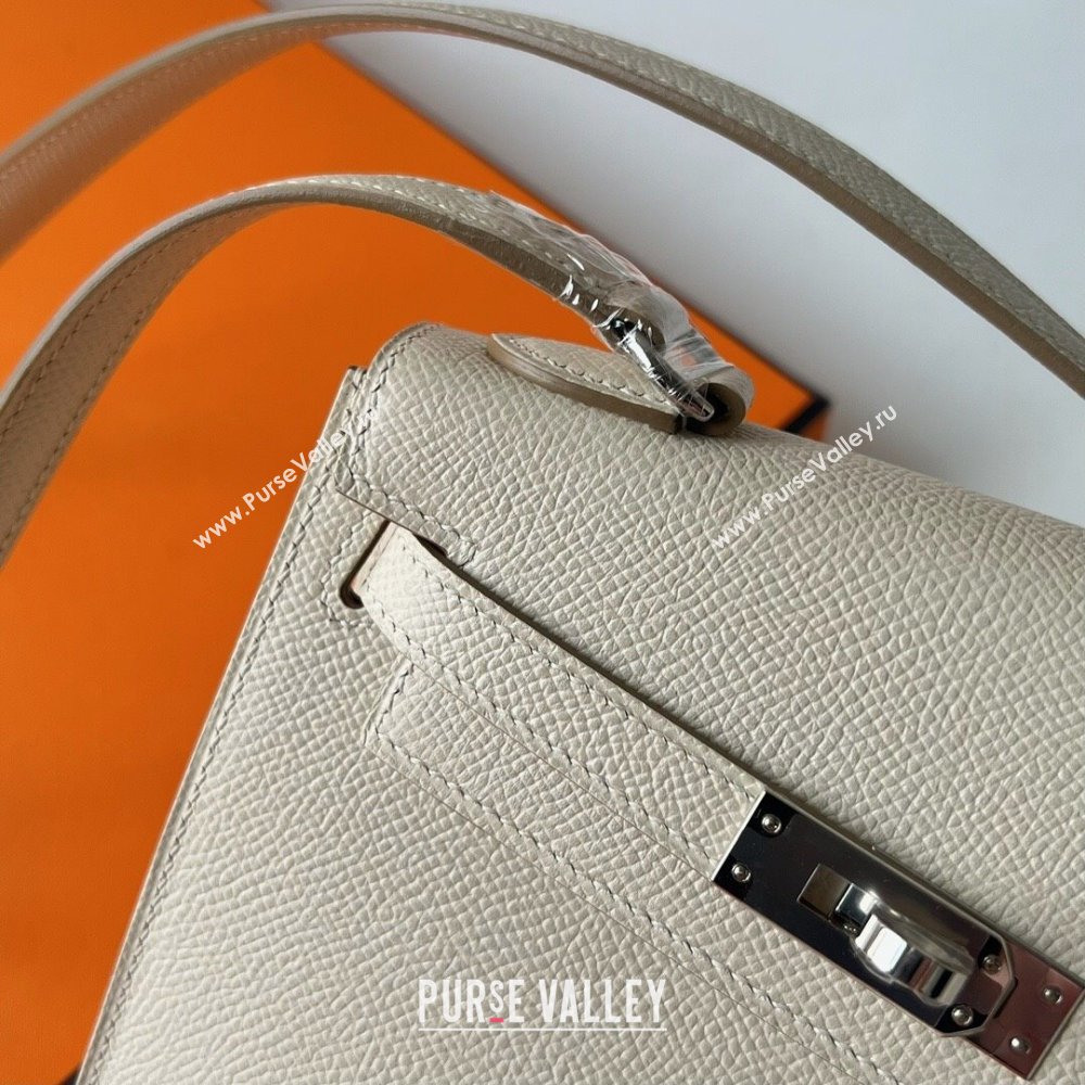 Hermes Limited Edition Kelly en Desordre Mini 20 Bag in Epsom Leather CK10 Milk Shake White/Silver 2024 (Handmade) (XX-24102518)