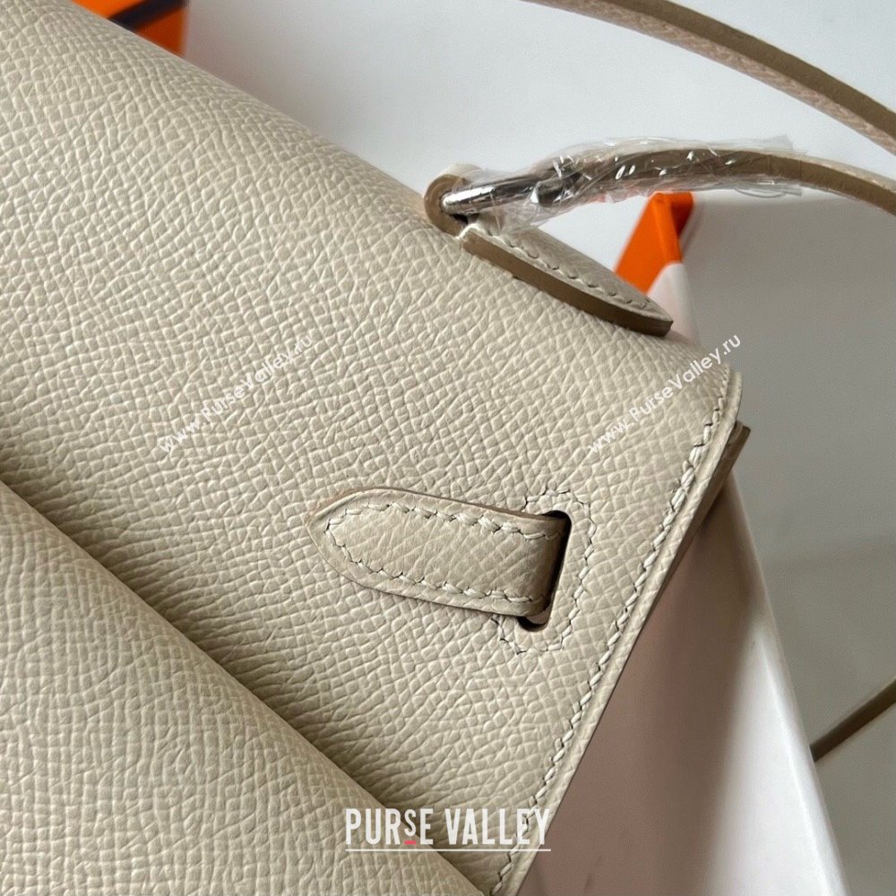 Hermes Limited Edition Kelly en Desordre Mini 20 Bag in Epsom Leather CK10 Milk Shake White/Silver 2024 (Handmade) (XX-24102518)