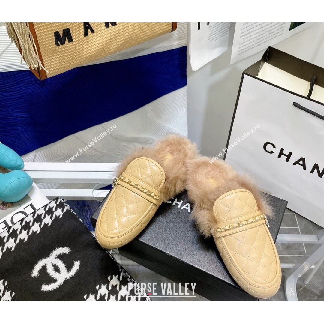 Chanel Lambskin Wool Flat Mules Apricot 2021 (MD-21080908)