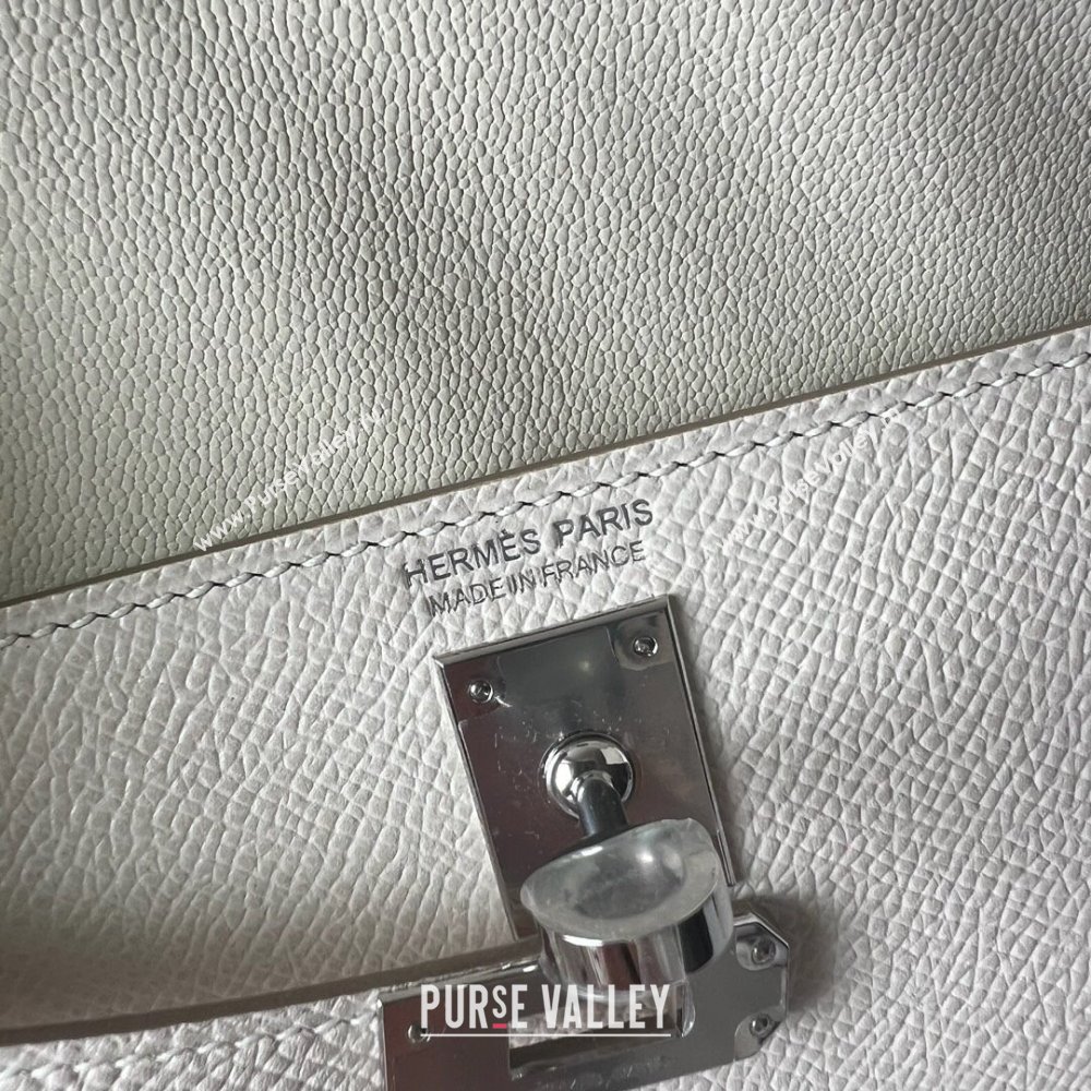 Hermes Limited Edition Kelly en Desordre Mini 20 Bag in Epsom Leather CK10 Milk Shake White/Silver 2024 (Handmade) (XX-24102518)