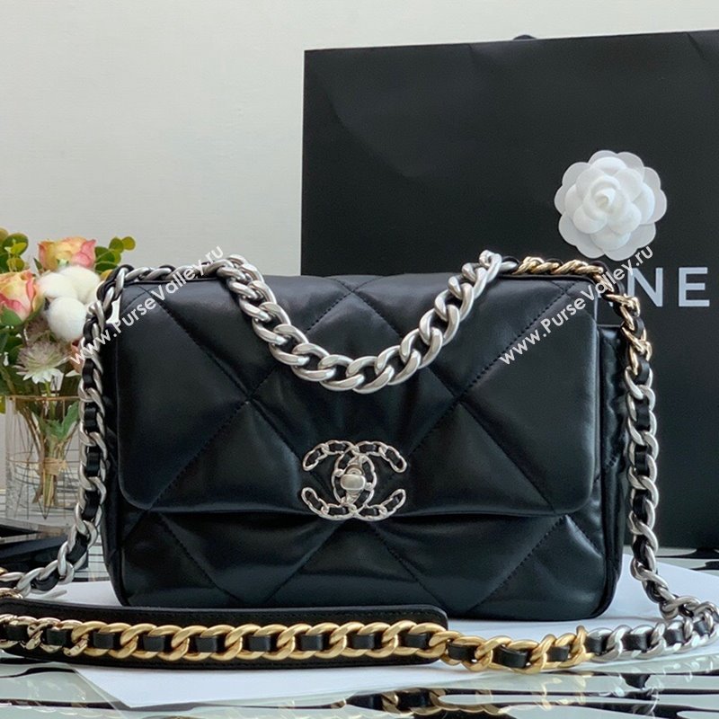 Chanel 19 Lambskin Small 26cm Flap Bag AS1160 Black/Silver 2021 (JY-21112601)