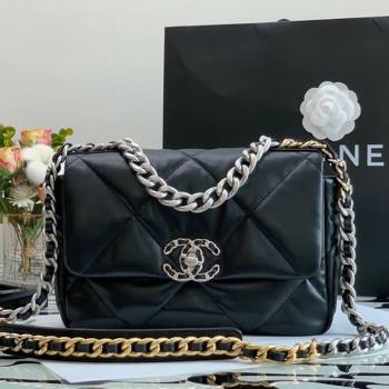 Chanel 19 Lambskin Small 26cm Flap Bag AS1160 Black/Silver 2021 (JY-21112601)