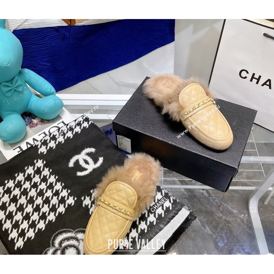 Chanel Lambskin Wool Flat Mules Apricot 2021 (MD-21080908)