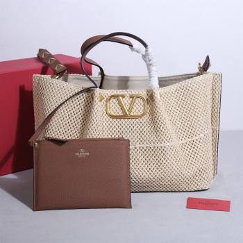 Valentino Medium VLogo Raffia Straw Summer Tote bag Beige 2023 22003L (JD-2405241143)