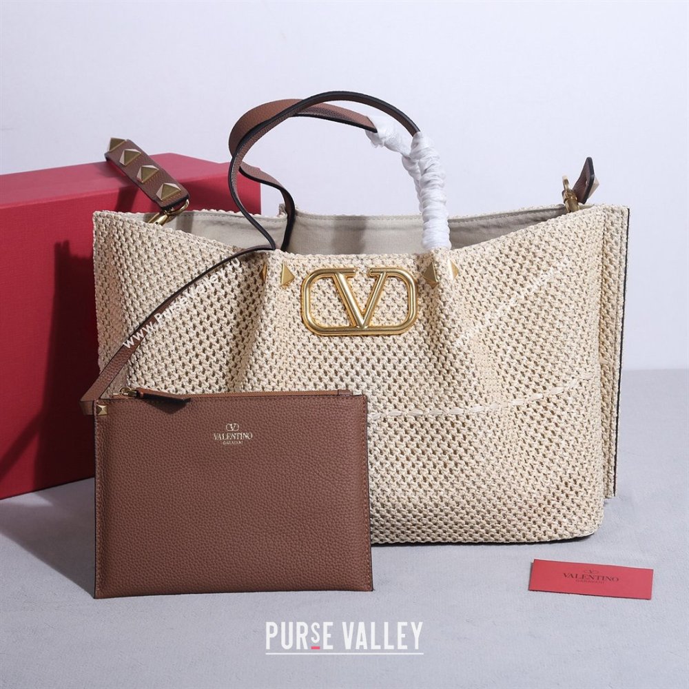 Valentino Medium VLogo Raffia Straw Summer Tote bag Beige 2023 22003L (JD-2405241143)