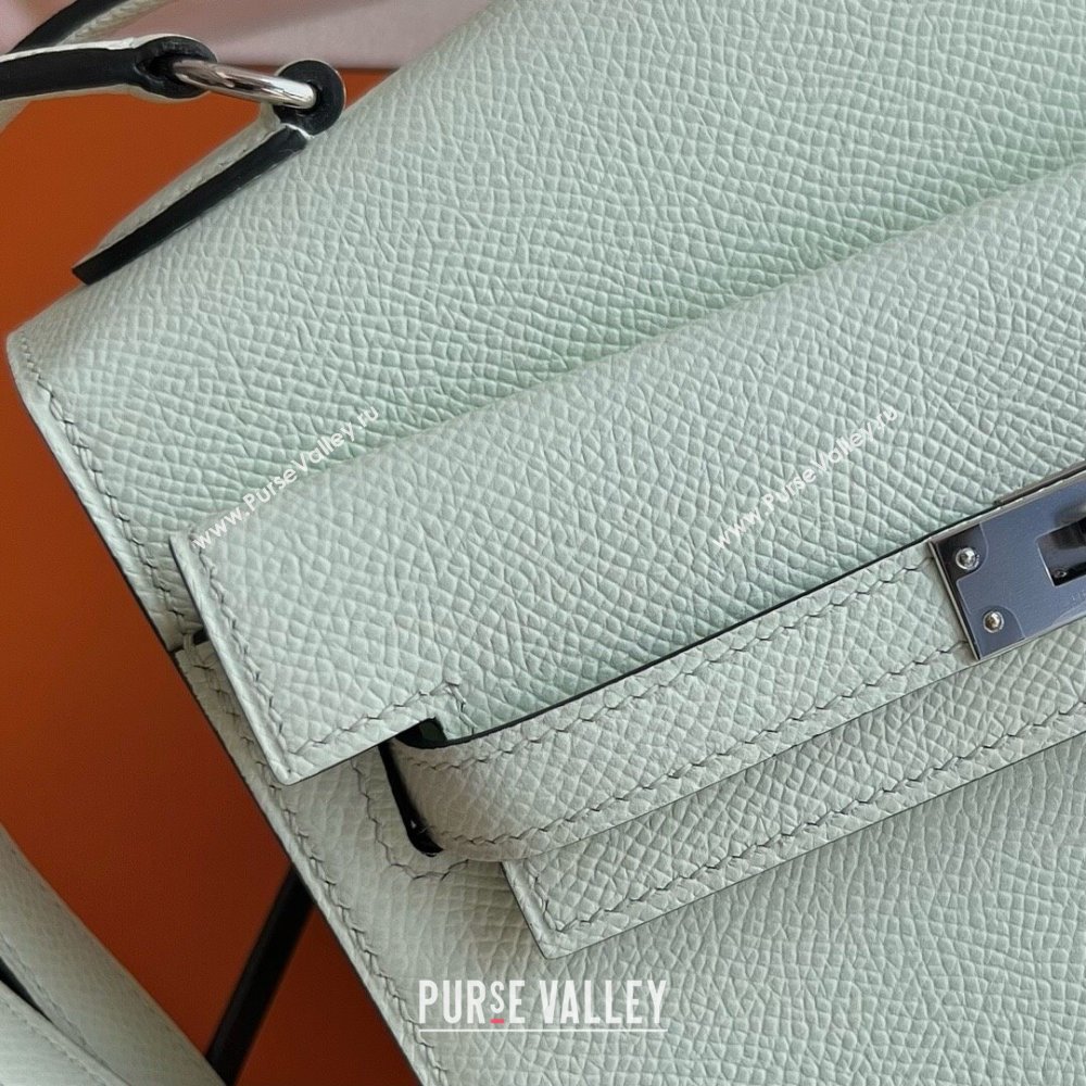 Hermes Limited Edition Kelly en Desordre Mini 20 Bag in Epsom Leather OS Bubble Green/Silver 2024 (Handmade) (XX-24102519)