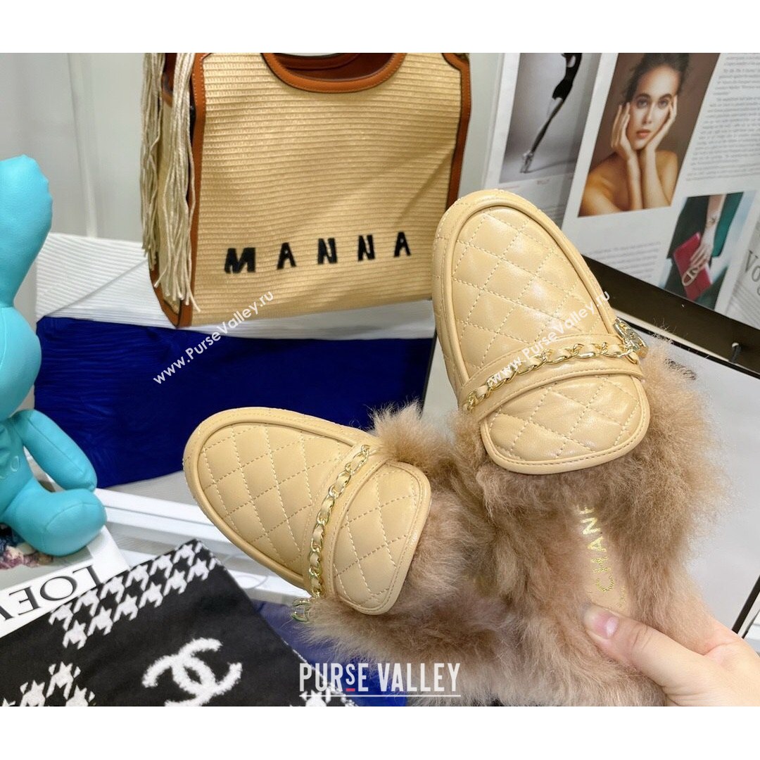 Chanel Lambskin Wool Flat Mules Apricot 2021 (MD-21080908)