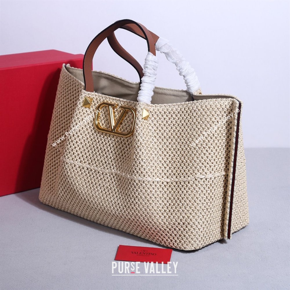 Valentino Medium VLogo Raffia Straw Summer Tote bag Beige 2023 22003L (JD-2405241143)