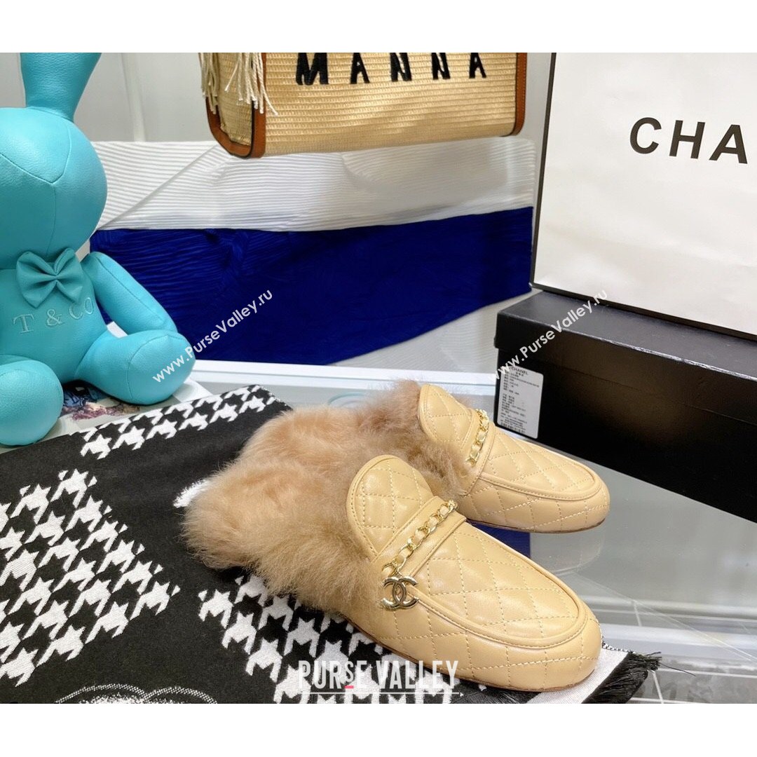 Chanel Lambskin Wool Flat Mules Apricot 2021 (MD-21080908)