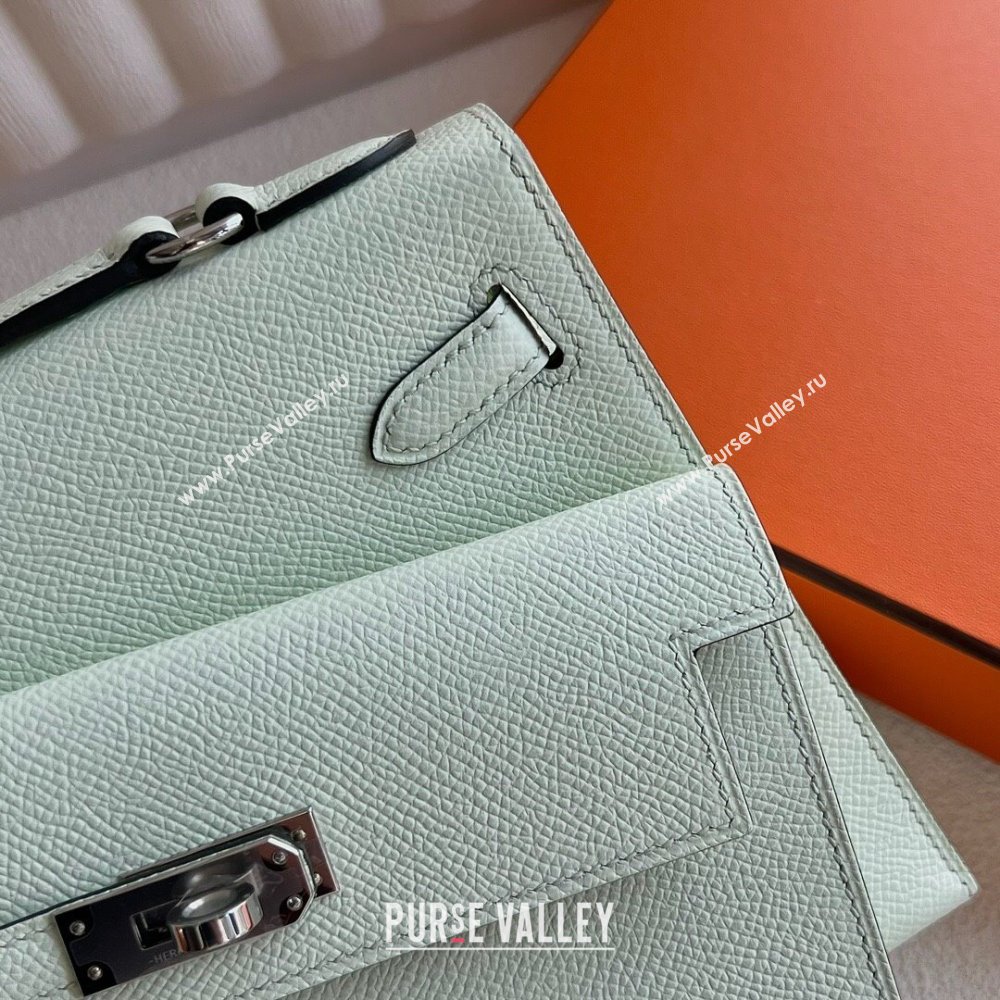 Hermes Limited Edition Kelly en Desordre Mini 20 Bag in Epsom Leather OS Bubble Green/Silver 2024 (Handmade) (XX-24102519)