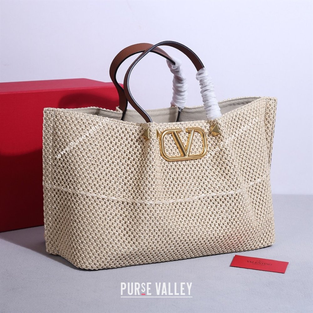 Valentino Medium VLogo Raffia Straw Summer Tote bag Beige 2023 22003L (JD-2405241143)