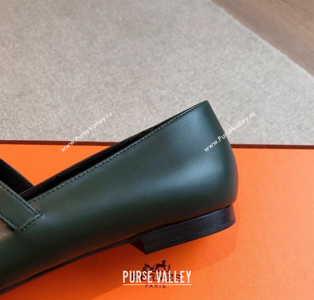 Hermes Kelly Mary Janes Ballet Flats in Calfskin with Kelly buckle Dark Green 2025 (XC-250226065)