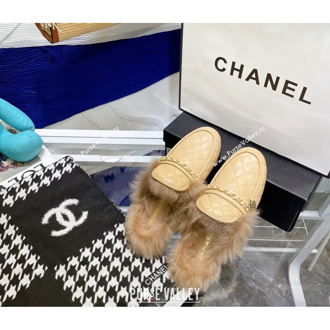 Chanel Lambskin Wool Flat Mules Apricot 2021 (MD-21080908)