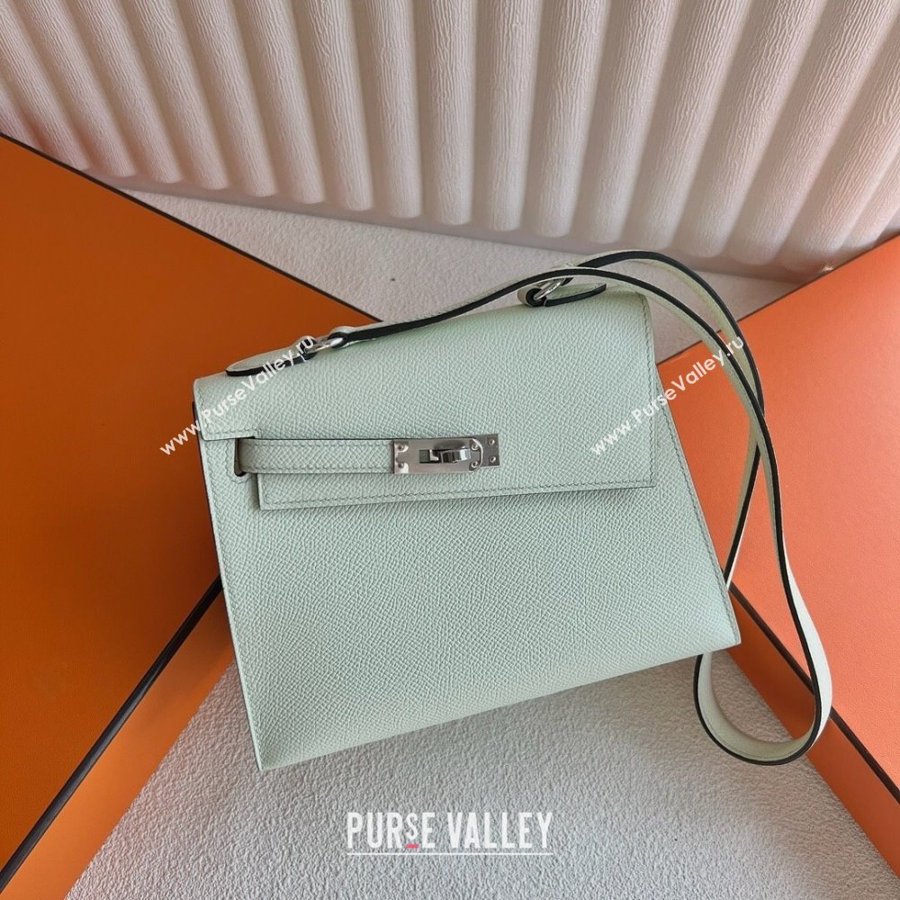 Hermes Limited Edition Kelly en Desordre Mini 20 Bag in Epsom Leather OS Bubble Green/Silver 2024 (Handmade) (XX-24102519)