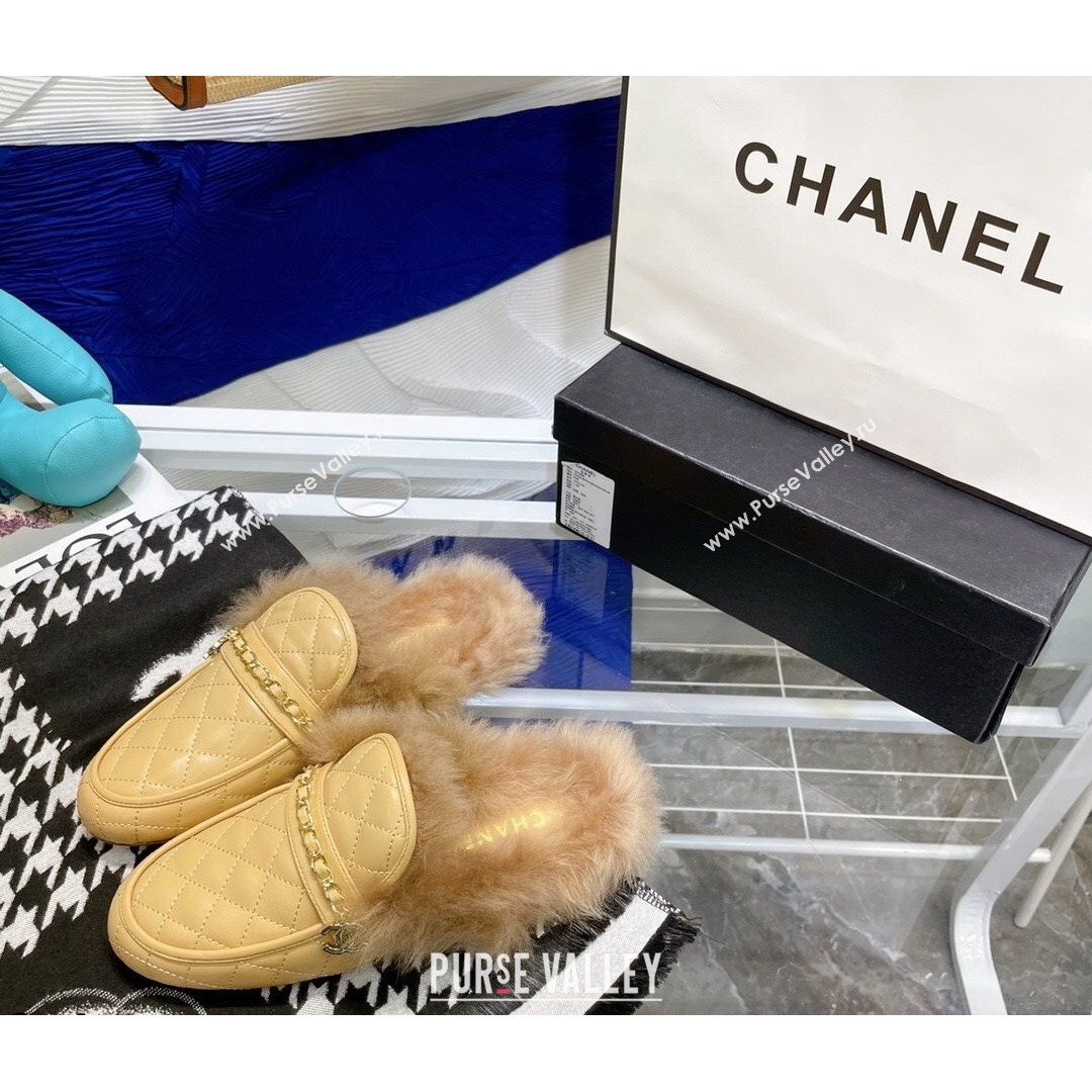 Chanel Lambskin Wool Flat Mules Apricot 2021 (MD-21080908)