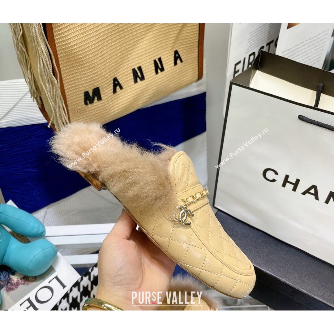 Chanel Lambskin Wool Flat Mules Apricot 2021 (MD-21080908)