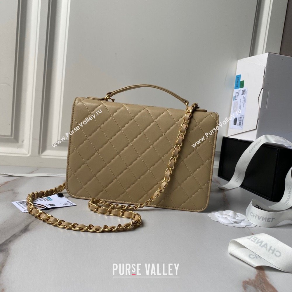 Chanel Leather Flap bag with Top Handle AS6025 Beige 2024 (YEZI-24052109)
