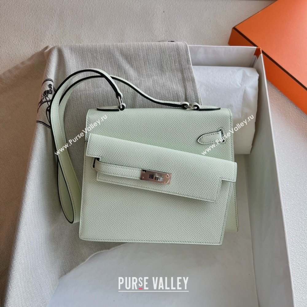 Hermes Limited Edition Kelly en Desordre Mini 20 Bag in Epsom Leather OS Bubble Green/Silver 2024 (Handmade) (XX-24102519)