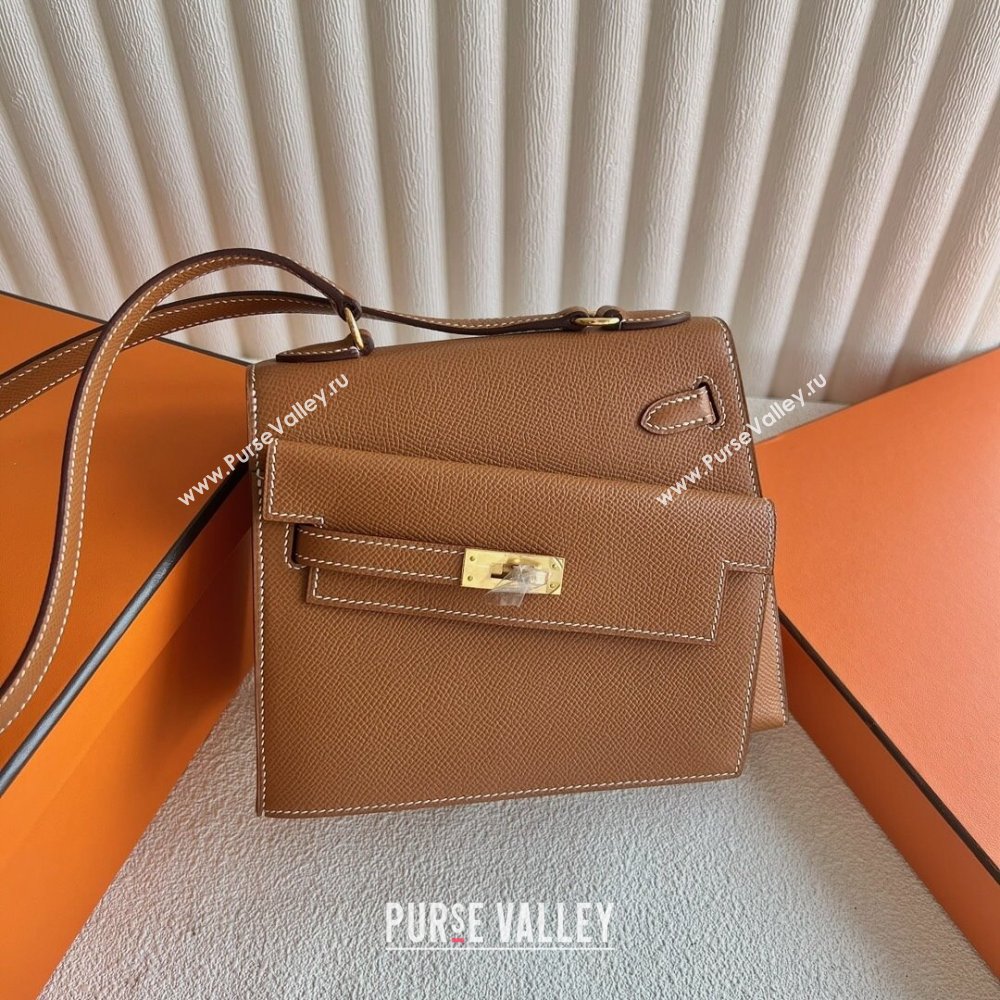 Hermes Limited Edition Kelly en Desordre Mini 20 Bag in Epsom Leather Brown/Gold 2024 (Handmade) (XX-24102520)