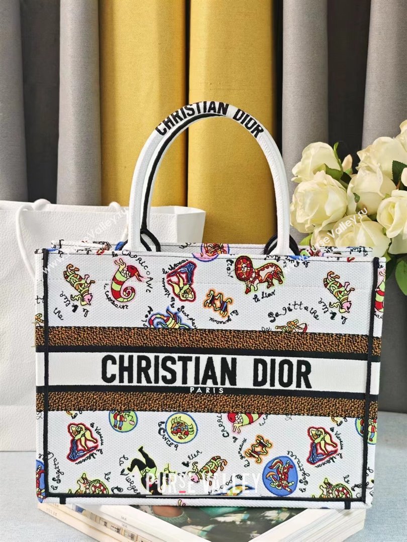 Dior Medium Dior Book Tote White Multicolor Dragon Zodiac Embroidery 2024 (DMZ-24020235)