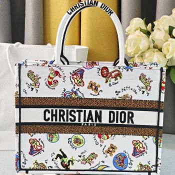 Dior Medium Dior Book Tote White Multicolor Dragon Zodiac Embroidery 2024 (DMZ-24020235)