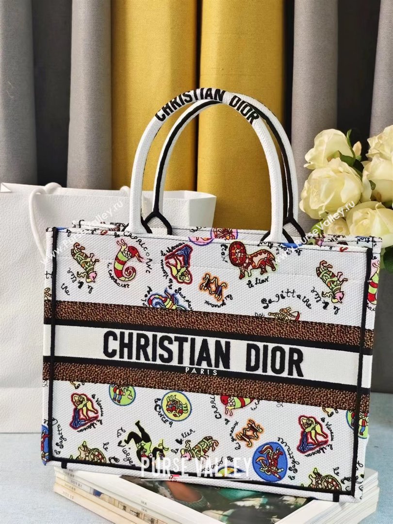 Dior Medium Dior Book Tote White Multicolor Dragon Zodiac Embroidery 2024 (DMZ-24020235)