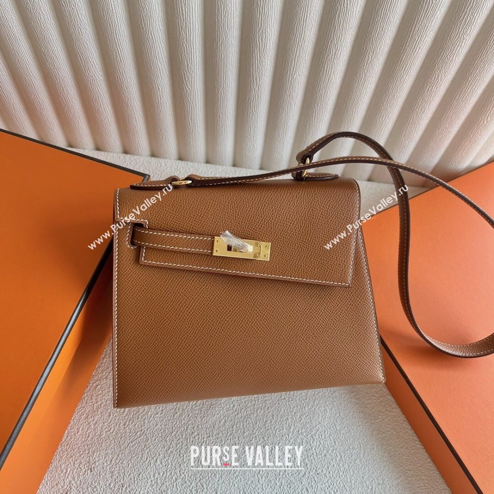 Hermes Limited Edition Kelly en Desordre Mini 20 Bag in Epsom Leather Brown/Gold 2024 (Handmade) (XX-24102520)