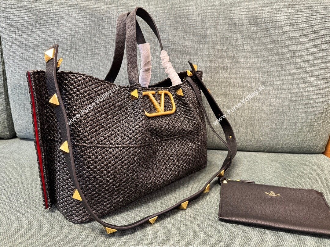 Valentino Medium VLogo Raffia Straw Summer Tote bag Black 2023 22003L (JD-2405241144)