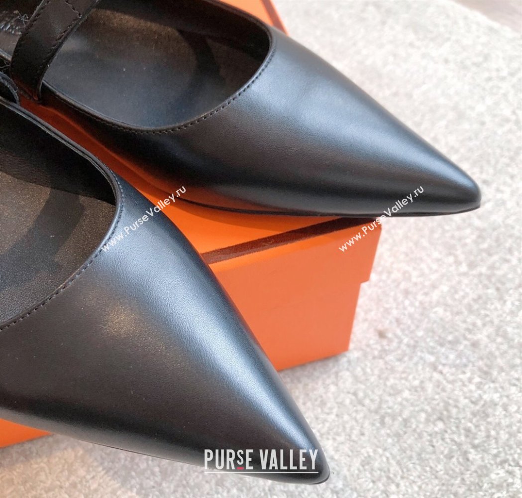 Hermes Kelly Mary Janes Ballet Flats in Calfskin with Kelly buckle Black/Gunmetal 2025 (XC-250226066)