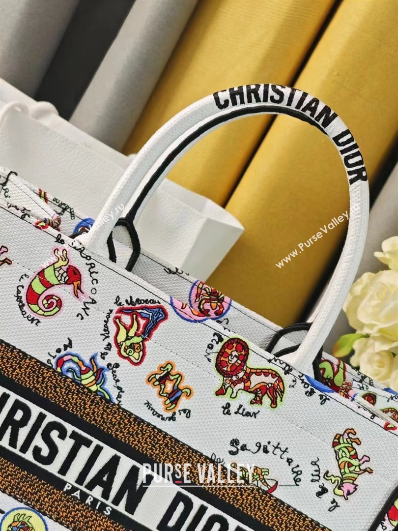 Dior Medium Dior Book Tote White Multicolor Dragon Zodiac Embroidery 2024 (DMZ-24020235)