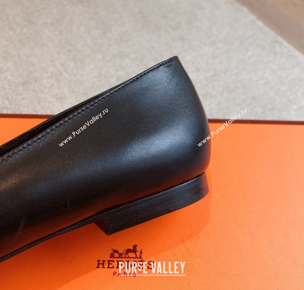 Hermes Kelly Mary Janes Ballet Flats in Calfskin with Kelly buckle Black/Gunmetal 2025 (XC-250226066)