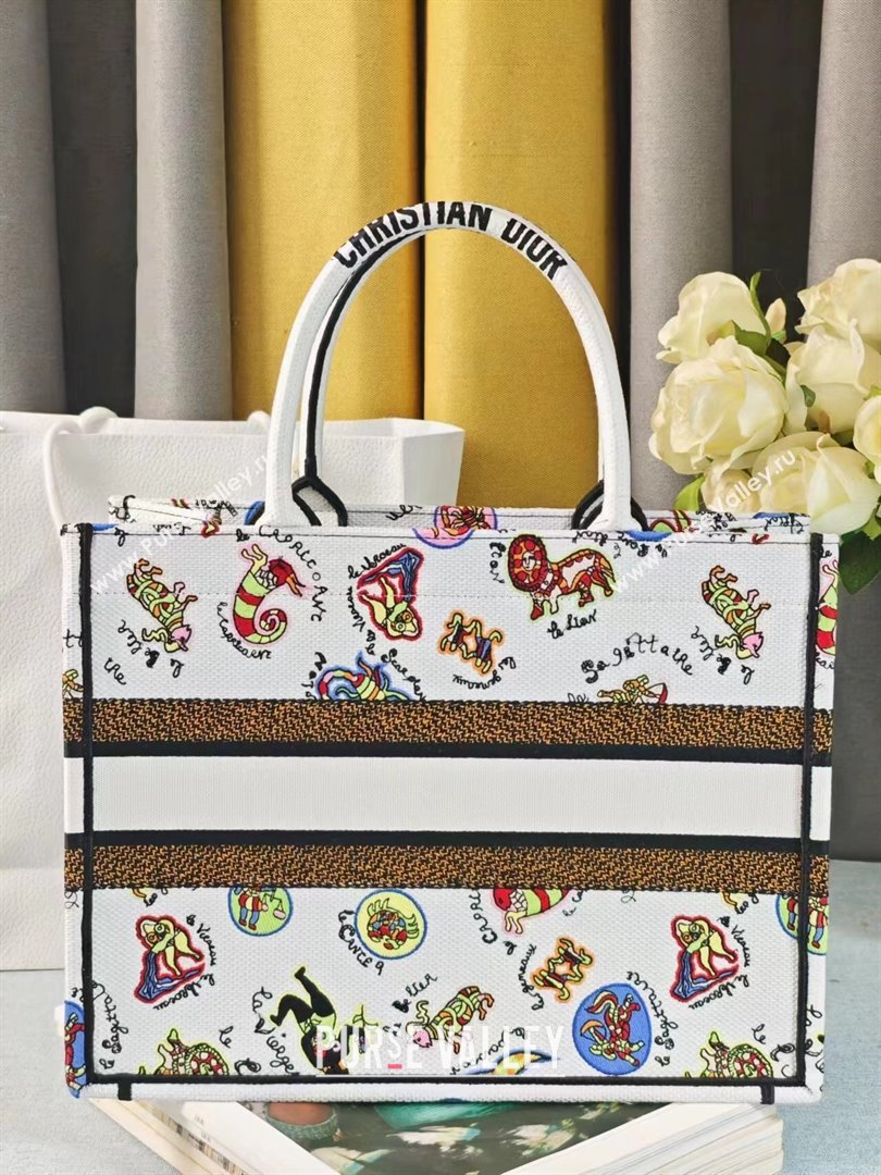 Dior Medium Dior Book Tote White Multicolor Dragon Zodiac Embroidery 2024 (DMZ-24020235)