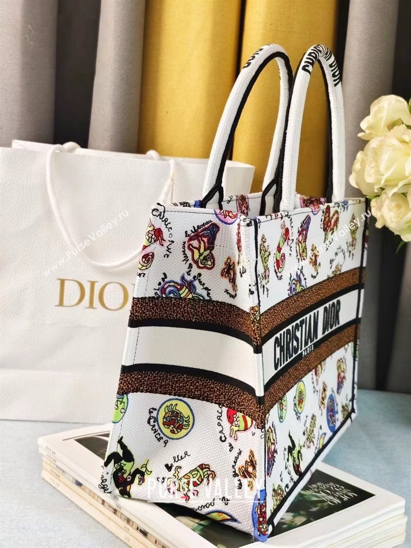 Dior Medium Dior Book Tote White Multicolor Dragon Zodiac Embroidery 2024 (DMZ-24020235)