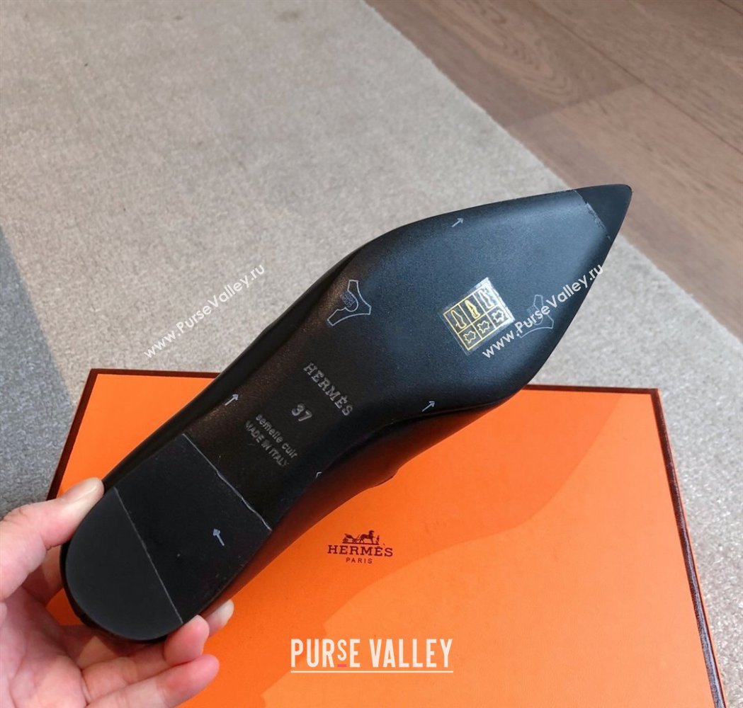 Hermes Kelly Mary Janes Ballet Flats in Calfskin with Kelly buckle Black/Gunmetal 2025 (XC-250226066)