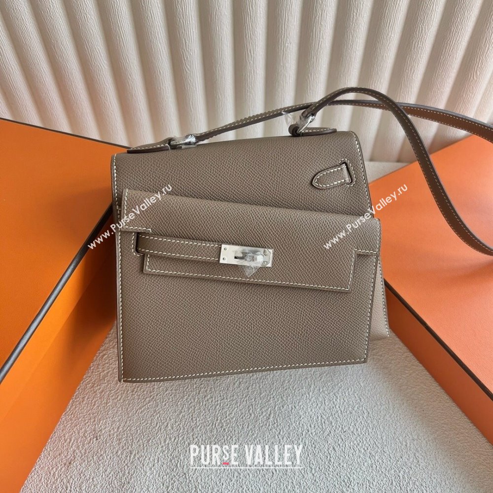 Hermes Limited Edition Kelly en Desordre Mini 20 Bag in Epsom Leather Etoupe/Silver 2024 (Handmade) (XX-24102521)